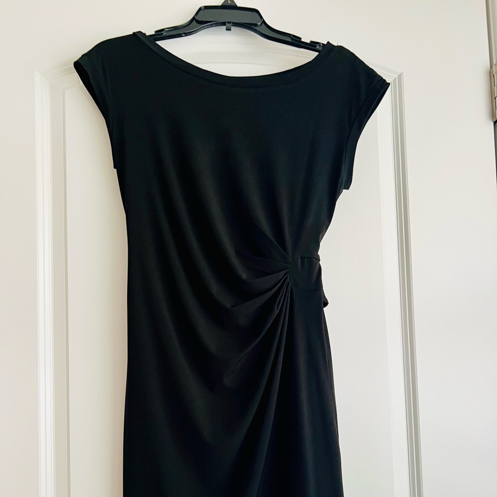 Blue Sheath Midi Dress with Crew Neck and Dolman Sleeves